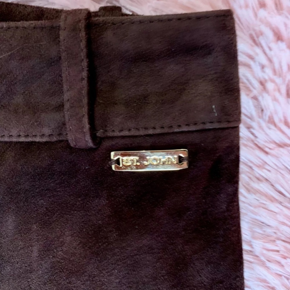 ST JOHN Marie Gray Brown Suede Wide Leg Pants - Picture 3 of 5